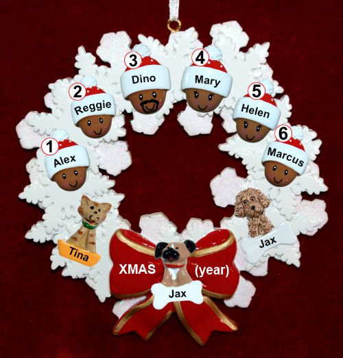 Grandparents Christmas Ornament 6 Grandkids Celebration Wreath Red Bow Personalized FREE at PersonalizedOrnamentsMarket.com by Russell Rhodes