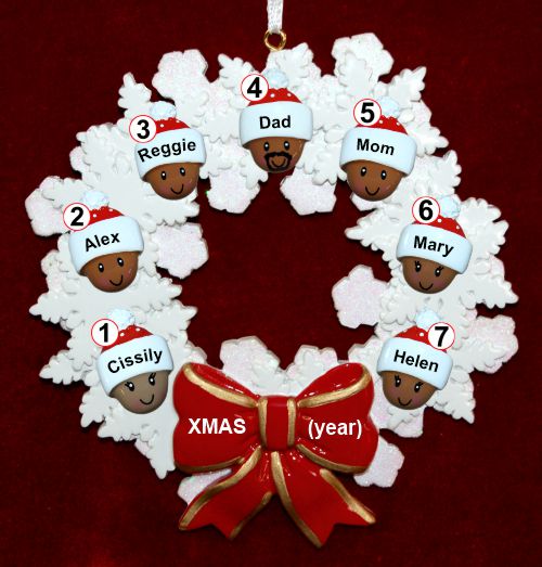 African American Black Family of 7 Christmas Ornament Celebration Wreath Red Bow Personalized by RussellRhodes.com