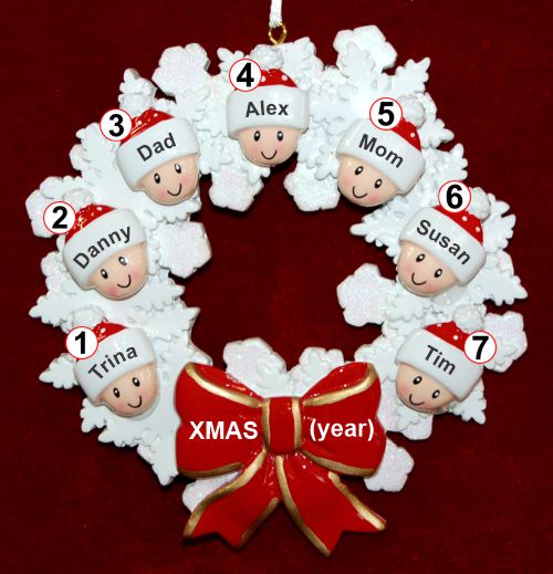 Family Christmas Ornament Celebration Wreath Red Bow for 7 Personalized by RussellRhodes.com