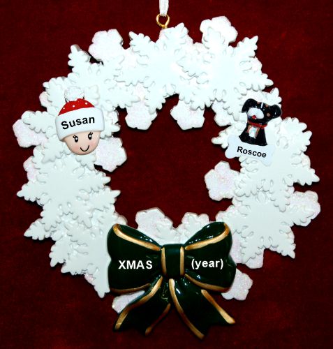 Single Person Christmas Ornament Holiday Wreath with 1 Dog, Cat, Pets Add-ons Personalized by RussellRhodes.com