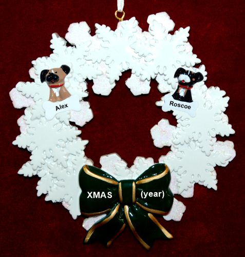 Dogs, Cats, or Other Pets Christmas Ornament Holiday Wreath with Green Bow (2) Personalized by RussellRhodes.com