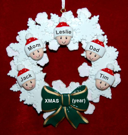 Family Christmas Ornament Celebration Wreath Green Bow for 5 Personalized by RussellRhodes.com