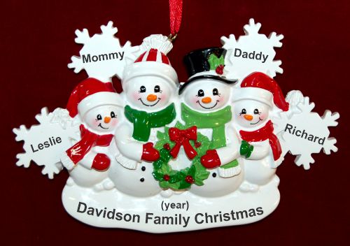 Family Christmas Ornament White Xmas for 4 Personalized by RussellRhodes.com