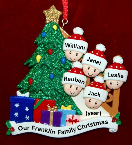 Our Xmas Tree Christmas Ornament for Families of 5 Personalized by RussellRhodes.com