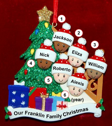 Our Xmas Tree Mixed Race Biracial Christmas Ornament for Families of 6 Personalized by RussellRhodes.com