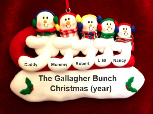 Family Christmas Ornament 5 Sledding Personalized by RussellRhodes.com