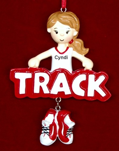 Running Track Christmas Ornament for talented Female Personalized FREE at PersonalizedOrnamentsMarket.com by Russell Rhodes