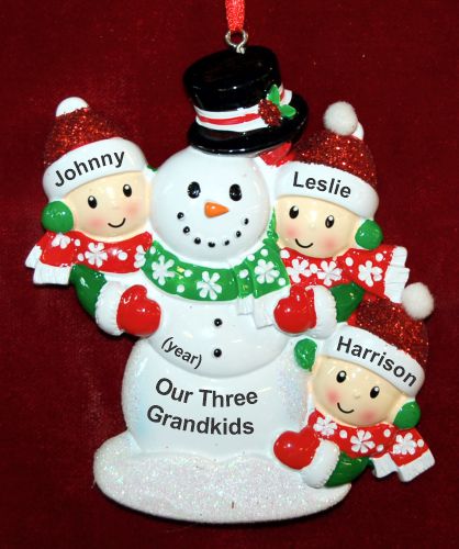 Grandparents Christmas Ornament 3 Grandkids Happy Snowman Personalized by RussellRhodes.com