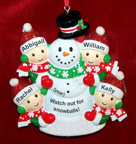 Family Christmas Ornament Our 4 Kids Happy Snowman Personalized by RussellRhodes.com