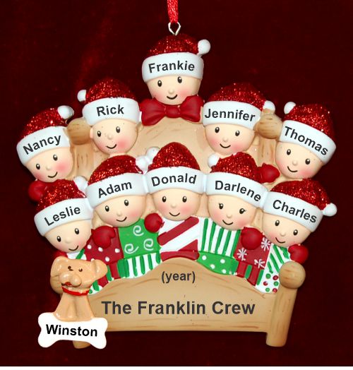 Family Christmas Ornament 4-Poster Fun for 10 with 1 Dog, Cat, Pets Custom Added Personalized by RussellRhodes.com