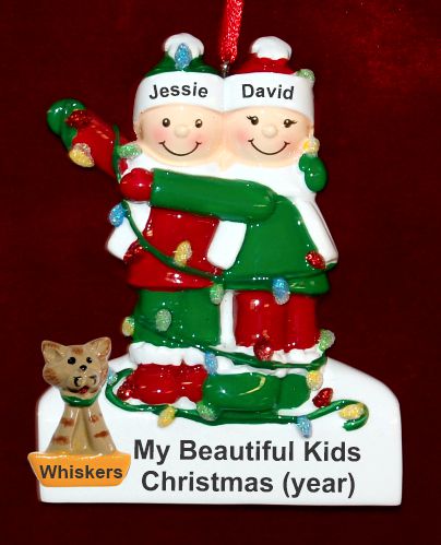 Single Mom Christmas Ornament Holiday Lights with 1 Child with 1 Dog, Cat, Pets Custom Add-ons Personalized by RussellRhodes.com