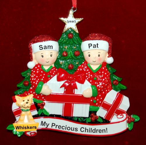 Single Dad Christmas Ornament Gifts Under the Tree My 2 Kids & Dogs, Cats, Pets Custom Add-ons Personalized by RussellRhodes.com