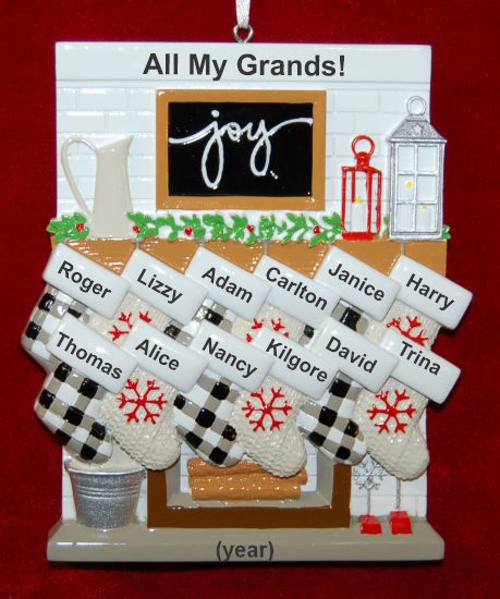 12 Grandkids Ornament Holiday Mantel with Optional Dogs, Cats, or Other Pets Personalized by RussellRhodes.com