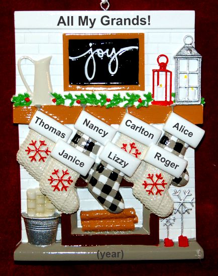 7 Grandkids Ornament Holiday Mantel with Optional Dogs, Cats, or Other Pets Personalized by RussellRhodes.com