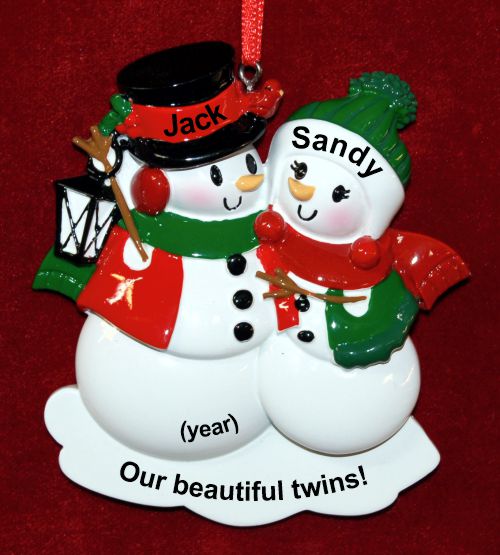 Twins Christmas Ornament Winter Joy with Optional Pets Custom Added Personalized FREE at PersonalizedOrnamentsMarket.com by Russell Rhodes