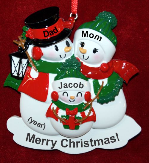 Family of 3 Christmas Ornament Winter Joy with Optional Pets Custom Added Personalized FREE at PersonalizedOrnamentsMarket.com by Russell Rhodes