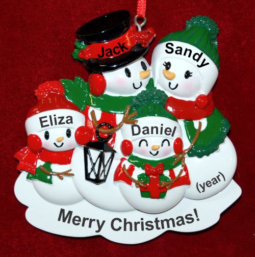 Family of 4 Christmas Ornament Winter Joy with Optional Pets Custom Added Personalized FREE at PersonalizedOrnamentsMarket.com by Russell Rhodes