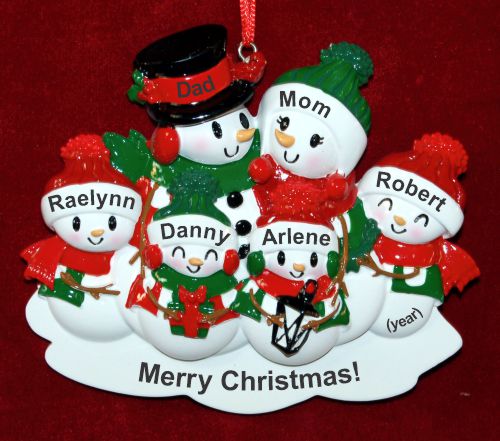 Family of 6 Christmas Ornament Winter Joy with Optional Pets Custom Added Personalized FREE at PersonalizedOrnamentsMarket.com by Russell Rhodes