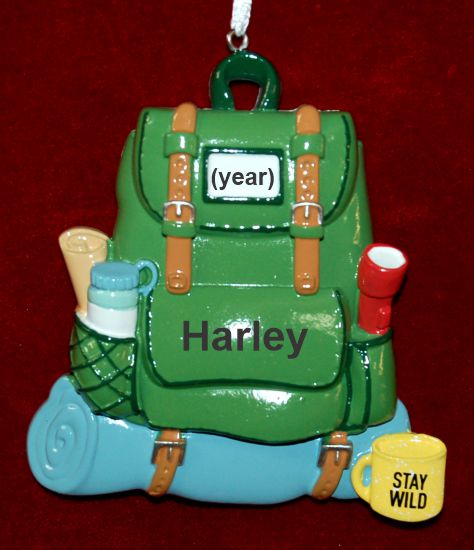 Hiker Ornament Backpack with Optional Pets Custom Added Personalized FREE at PersonalizedOrnamentsMarket.com by Russell Rhodes