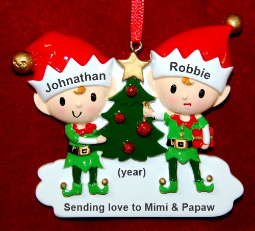 Family of 2 Ornament Elves with Optional Dogs, Cats, or Other Pets Personalized by RussellRhodes.com