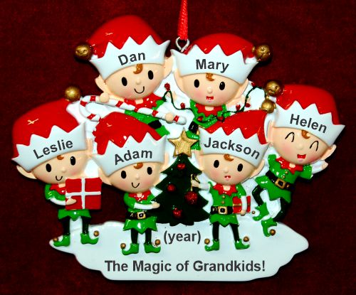 6 Grandkids Ornament Elf Magic with Optional Dogs, Cats, or Other Pets Personalized by RussellRhodes.com