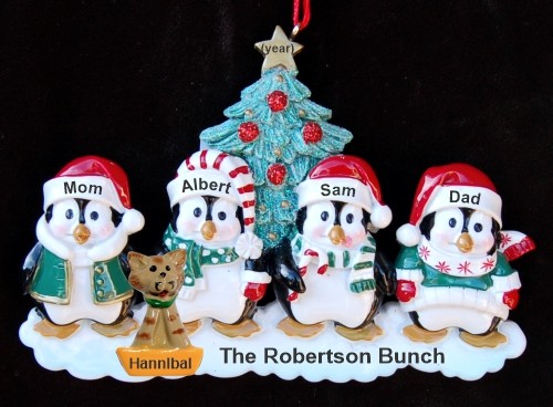 Family Christmas Ornament Winter Penguins for 4 Personalized by RussellRhodes.com