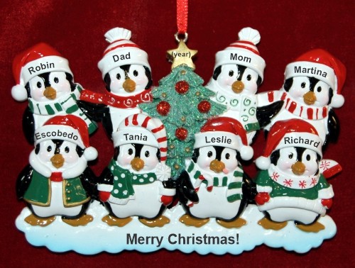 Grandparents Christmas Ornament Winter Penguins 6 Grandkids with 2 Grandparents Personalized FREE at PersonalizedOrnamentsMarket.com by Russell Rhodes