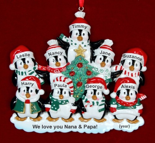 Grandparents Christmas Ornament Winter Penguins 9 Grandkids Personalized by RussellRhodes.com