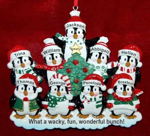 Family Christmas Ornament Winter Penguins for 9 Personalized by RussellRhodes.com