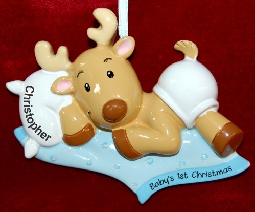 Baby Boy Christmas Ornament Warm Blanket Personalized FREE at PersonalizedOrnamentsMarket.com by Russell Rhodes