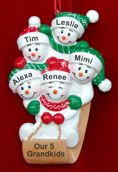 Grandparents Christmas Ornament Sledding Fun 5 Grandkids Personalized by RussellRhodes.com