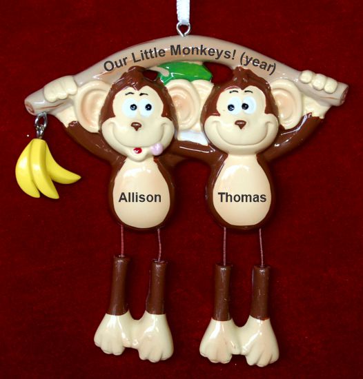 Monkey See Monkey Do Twins Christmas Ornament Personalized by RussellRhodes.com