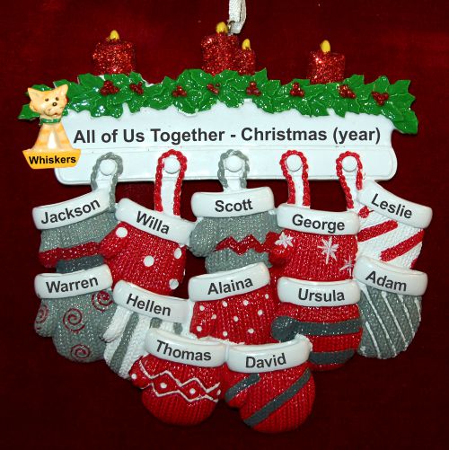 Grandparents Christmas Ornament Holiday Hearth 12 Grandkids with 1 Dog, Cat, Pets Custom Add-ons Personalized by RussellRhodes.com