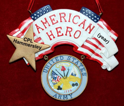 Army Christmas Ornament Stars & Stripes Personalized FREE at PersonalizedOrnamentsMarket.com by Russell Rhodes