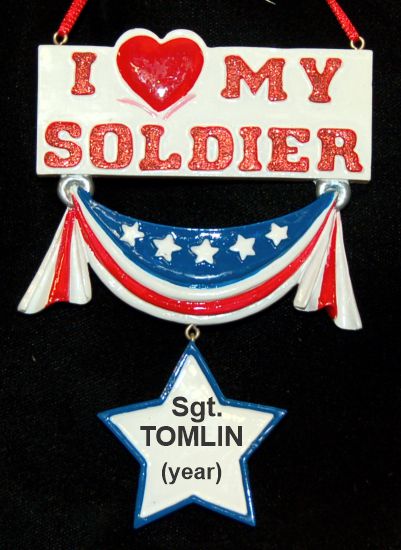 We Love Our Soldier Christmas Ornament Personalized by RussellRhodes.com