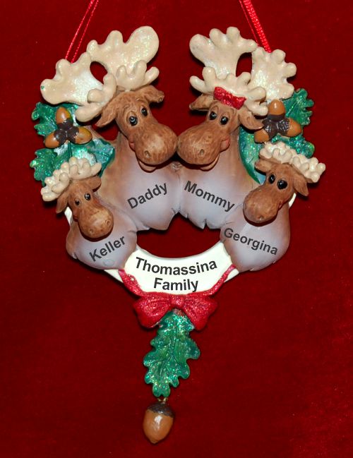 Family Christmas Ornament Happy Moose for 4 Personalized by RussellRhodes.com