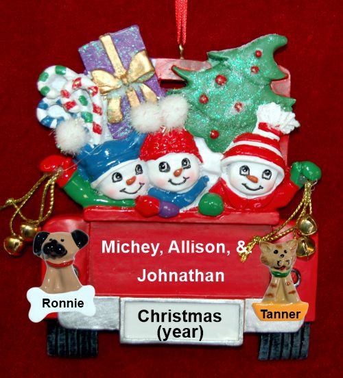 Grandparents Christmas Ornament 3 Grandkids We Got the Tree! with 2 Dogs, Cats, Pets Custom Add-ons Personalized by RussellRhodes.com