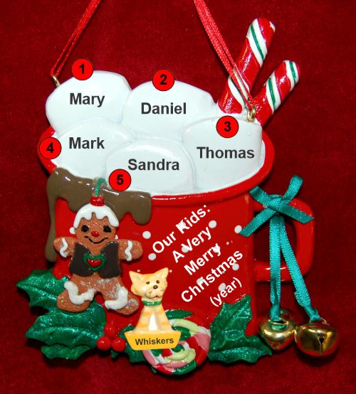 Family Christmas Ornament Cocoa in the Morning Just the 5 Kids with Dogs, Cats, Pets Custom Add-ons Personalized by RussellRhodes.com