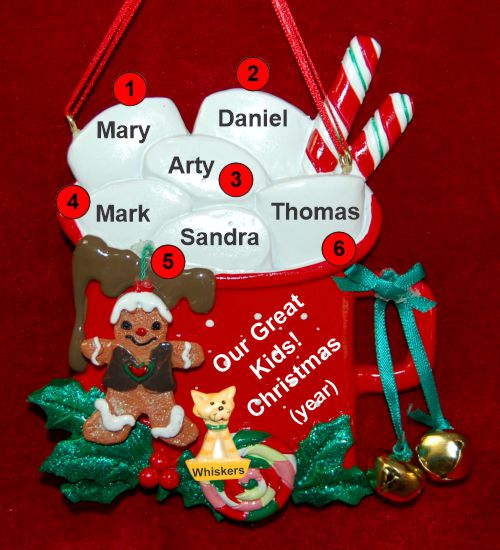 Family Christmas Ornament Cocoa in the Morning Just the 6 Kids with Dogs, Cats, Pets Custom Add-ons Personalized by RussellRhodes.com