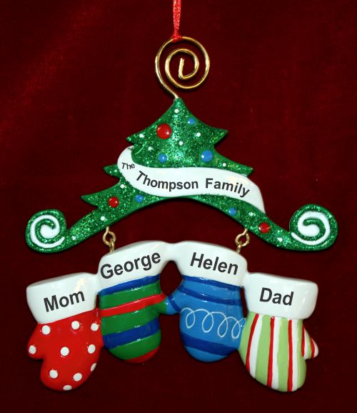 Family Christmas Ornament Mittens for 4 Personalized by RussellRhodes.com