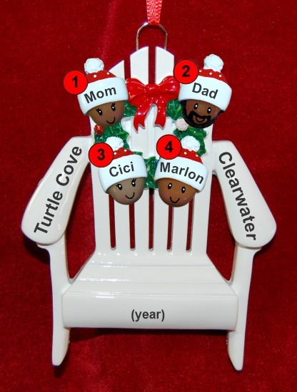 Black Family of 4 Christmas Ornament Relaxing in the Vacation Sun Personalized by RussellRhodes.com