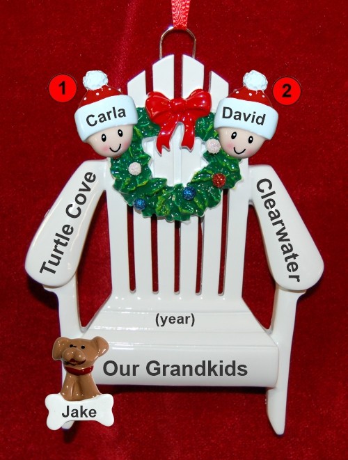 Grandparents Christmas Ornament 2 Grandkids Relaxing in the Vacation Sun with Dogs, Cats, Pets Custom Add-ons Personalized by RussellRhodes.com