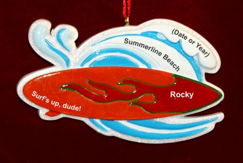 Dude Lets Go Surfing Christmas Ornament Personalized by RussellRhodes.com