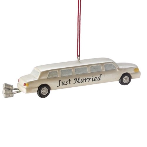 Limousine Just Married Christmas Ornament Personalized FREE at PersonalizedOrnamentsMarket.com by Russell Rhodes