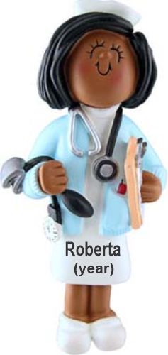 Nurse Christmas Ornament African American Female Personalized FREE at PersonalizedOrnamentsMarket.com by Russell Rhodes