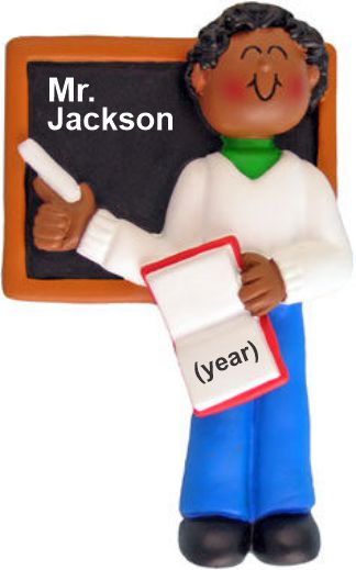 Teacher Christmas Ornament African American Male Personalized FREE at PersonalizedOrnamentsMarket.com by Russell Rhodes