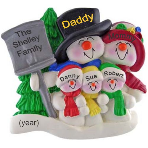 Family Christmas Ornament Top Hat Snow Fam of 5 Personalized by RussellRhodes.com