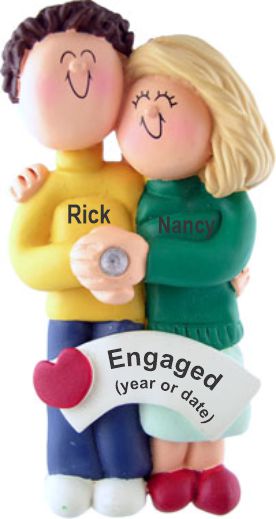 Engagement Christmas Ornament Brunette Male Blond Female Personalized by RussellRhodes.com