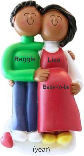 African-American Couple Pregnant Christmas Ornament Personalized by RussellRhodes.com