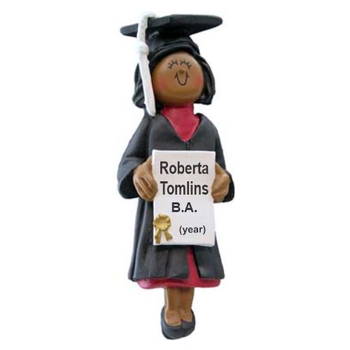 Graduation Christmas Ornament African American Female Personalized FREE at PersonalizedOrnamentsMarket.com by Russell Rhodes